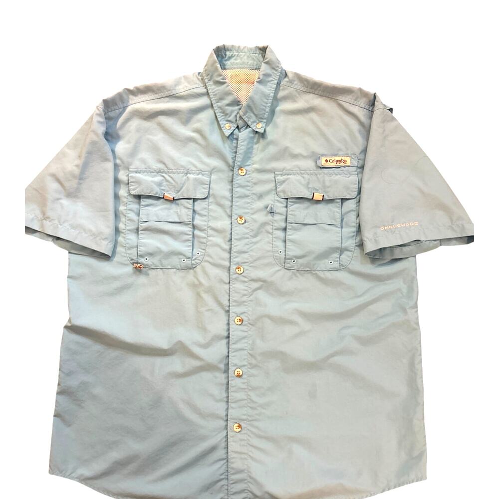 Columbia PFG Shirt Mens XL Blue Button Down Vented Short Sleeve Outdoors Fishing